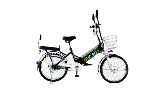 Black 2-seater electric bike featuring a 48V motor, 20 MPH speed, and 30-mile range—great for shared rides or solo adventure