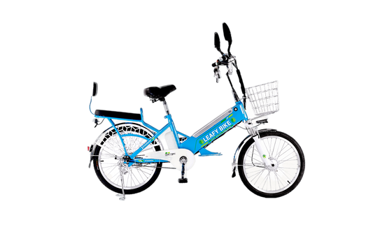 Blue 2-seater electric bike featuring a 48V motor, 20 MPH speed, and 30-mile range—great for shared rides or solo adventure